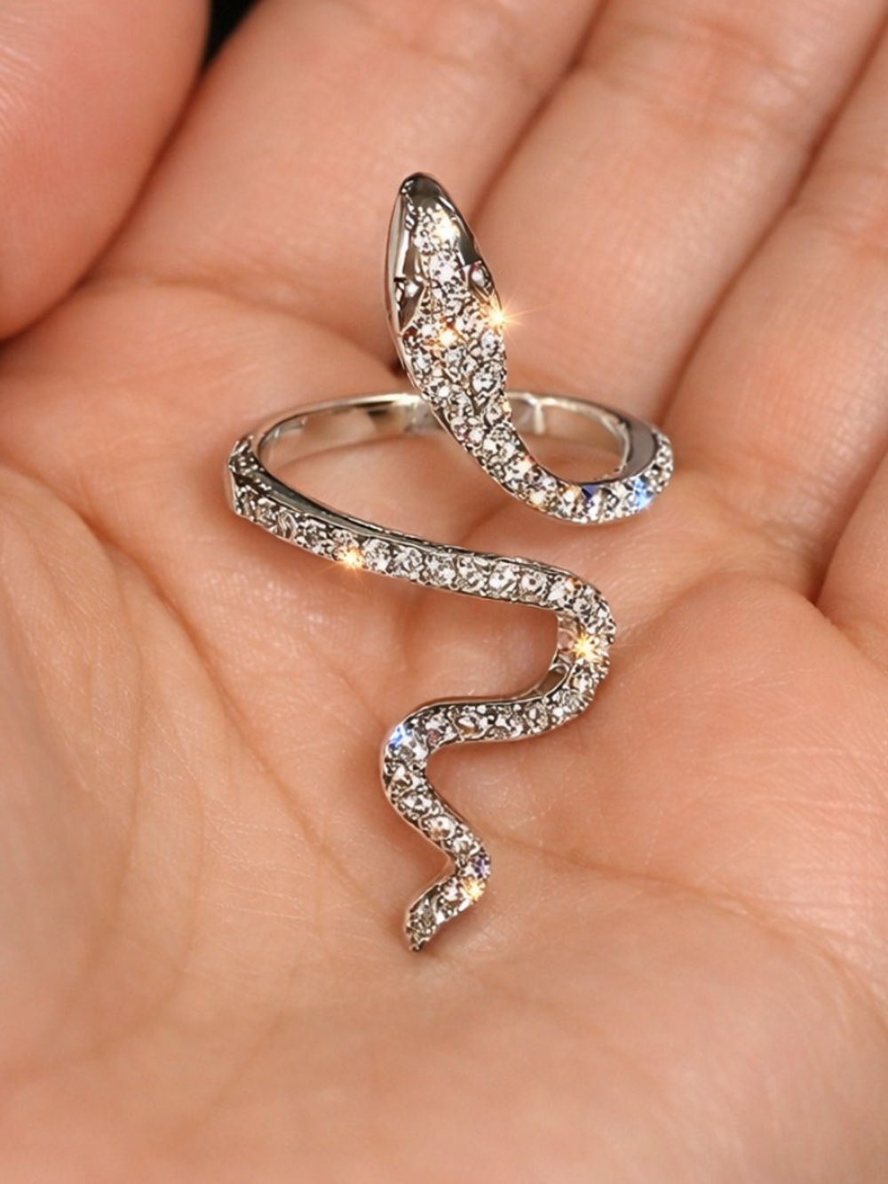 Silver Crystal Snake Ring 1.41” Wrap Around Serpent Statement Ring NWT - Picture 3 of 4